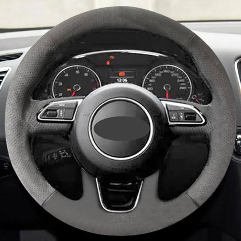 

Плетение на руль для Audi Q3 8U 2011-2018 Q5 8R 2012-2017 Q7 4L 2011-15 SQ5 Чехол на руль автомобиля Замшевая кожаная отделка