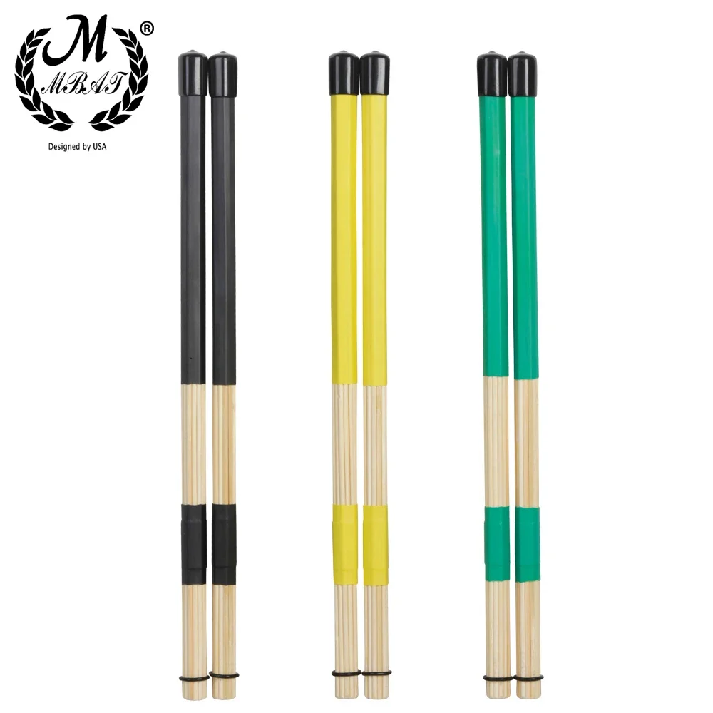 M MBAT 1 Pair 40CM High Quality Bamboo Drum Brush Drumsticks Rods Jazz Drum Sticks Brushes Rod Percussion Accessories Parts