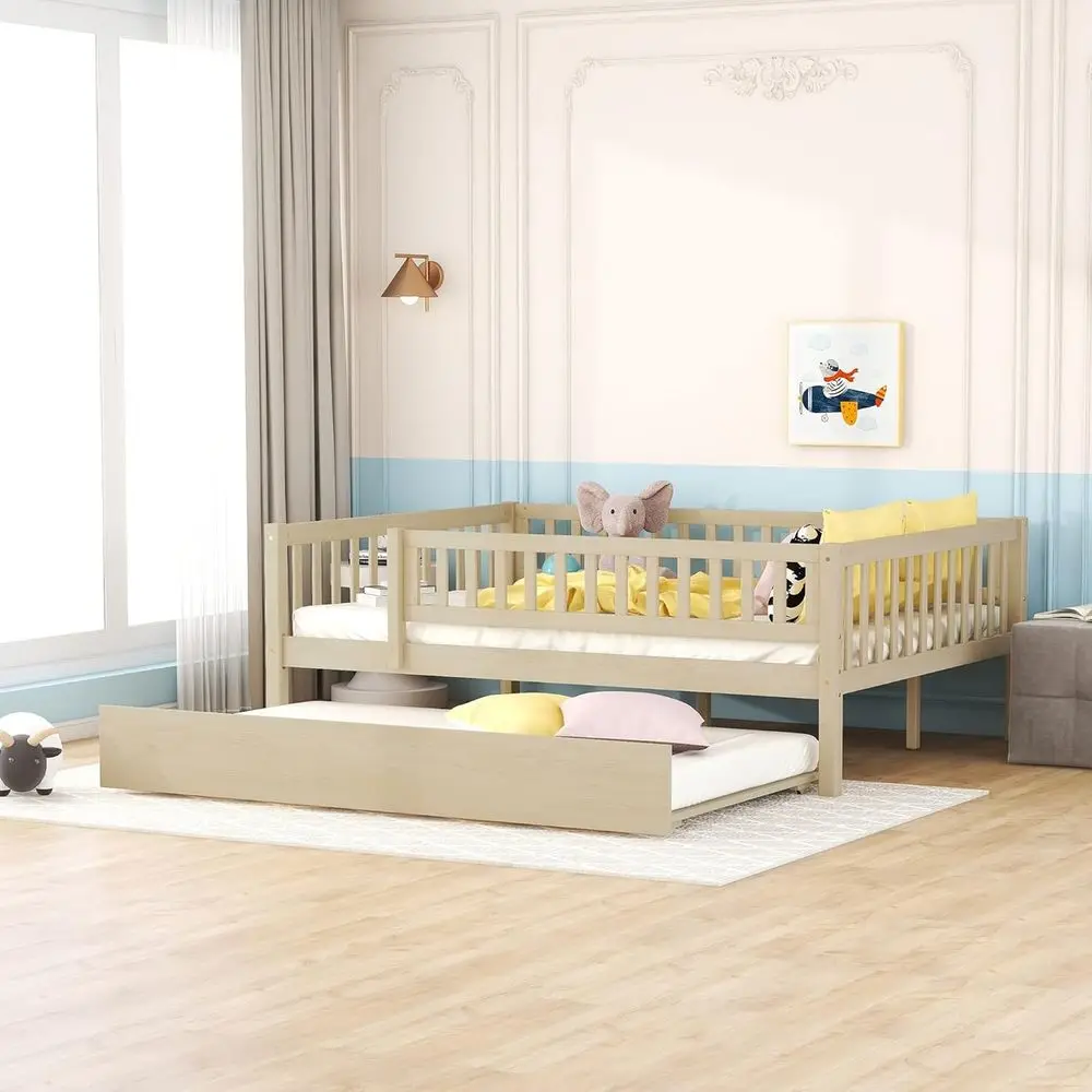 

Natural Wooden Toddler Daybed with Trundle and Rails for Boys and Girls
