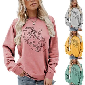 جديد إمرأة Crewneck البلوز مع جيب الناقل الطفل المطبوعة الأمومة التمريض الأعلى للأمهات الجدد دافئ هدية أنيقة غير رسمية