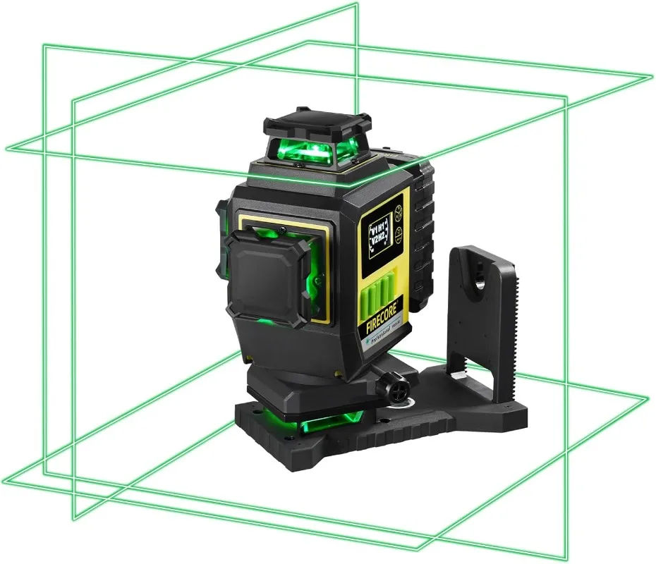 Firecore 4 x 360 Laser Level Self Leveling Pro, 16 Lines 4D Green Cross Line Tiling Floor Laser Tool with LCD Screen