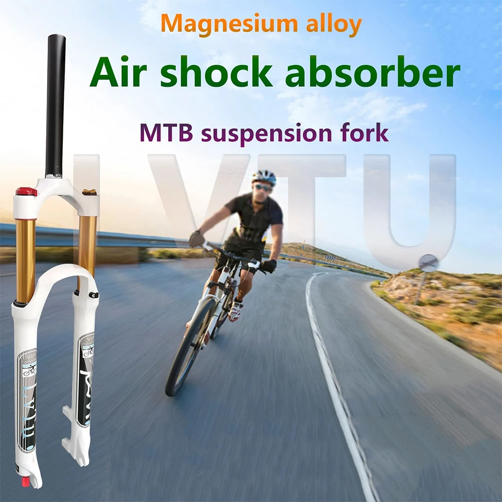 Mountain Bike Air Fork, 26 27.5 29 inch Suspension Fork, Magnesium Alloy, 140MM Travel, Damping Function Shock Absorber