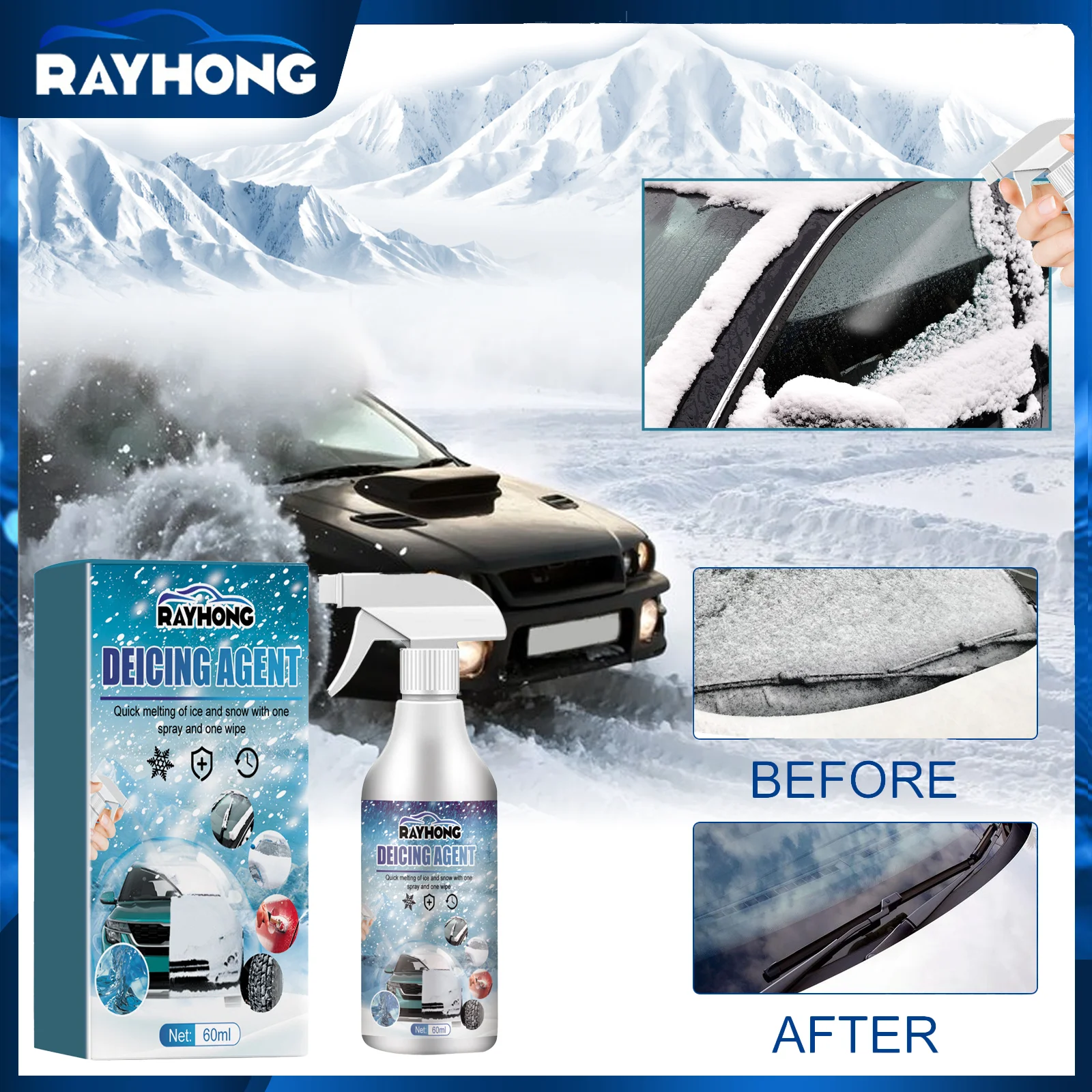 Car De Icer Spray Auto Snow Melting Agent Windshield Deicer Spray Car Defrosting Snow Dissolving Cleaner Spray For Auto Home Use