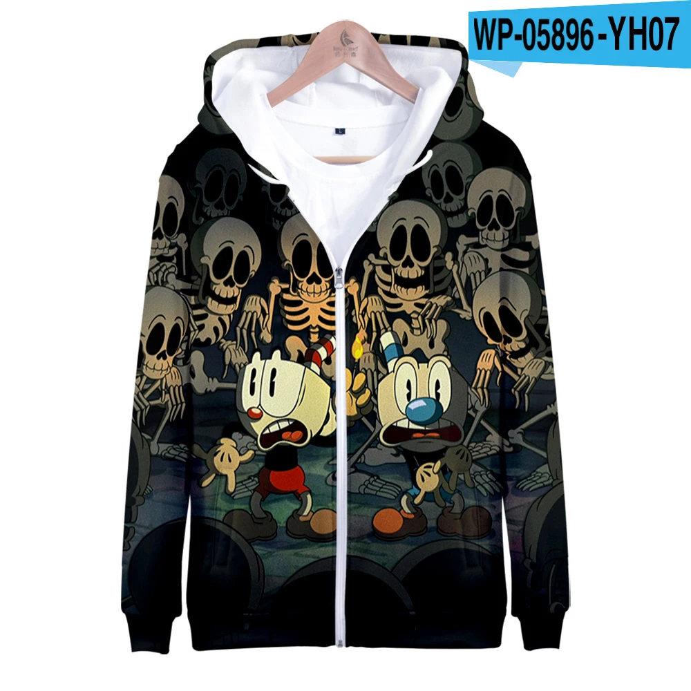 The Cuphead Show Zipper Hoodies 3D Print Men's Casual Zip Up Hooded Sweatshirts Hoody Oversized Tracksuit Pullover Man Coat