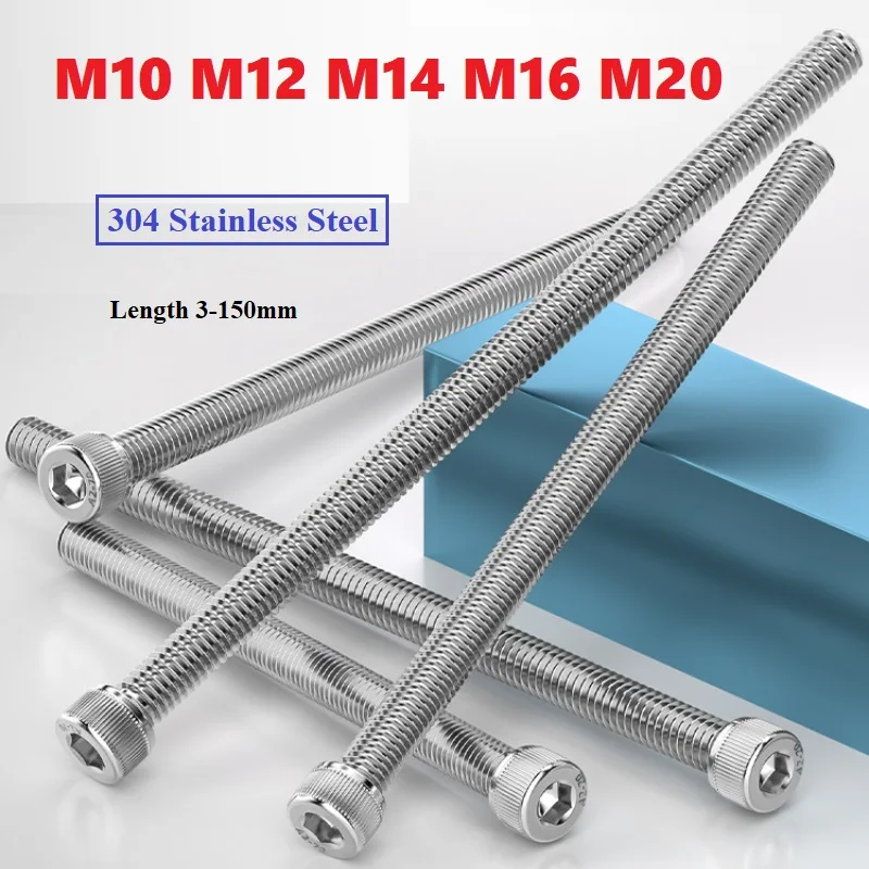 M10 M12 M14 M16 M20 304 Stainless Steel Cup Head Hexagon Hex Socket Cap Allen Head Bolts Screws Length 3-150mm