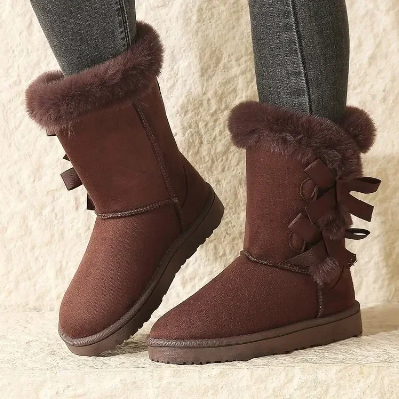 2024 New Thick Plush Thick Sole Non-slip Fashion Solid Color Button New Women Boots Classic Retro Brown Long Boots