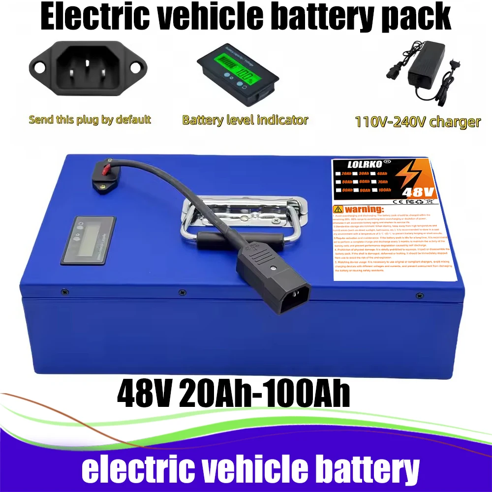 

48V 20Ah-100Ah 18650 Lithium-ion Battery Pack with 30A BMS, Suitable for Electric Scooter Bicycle、Bicycle Battery