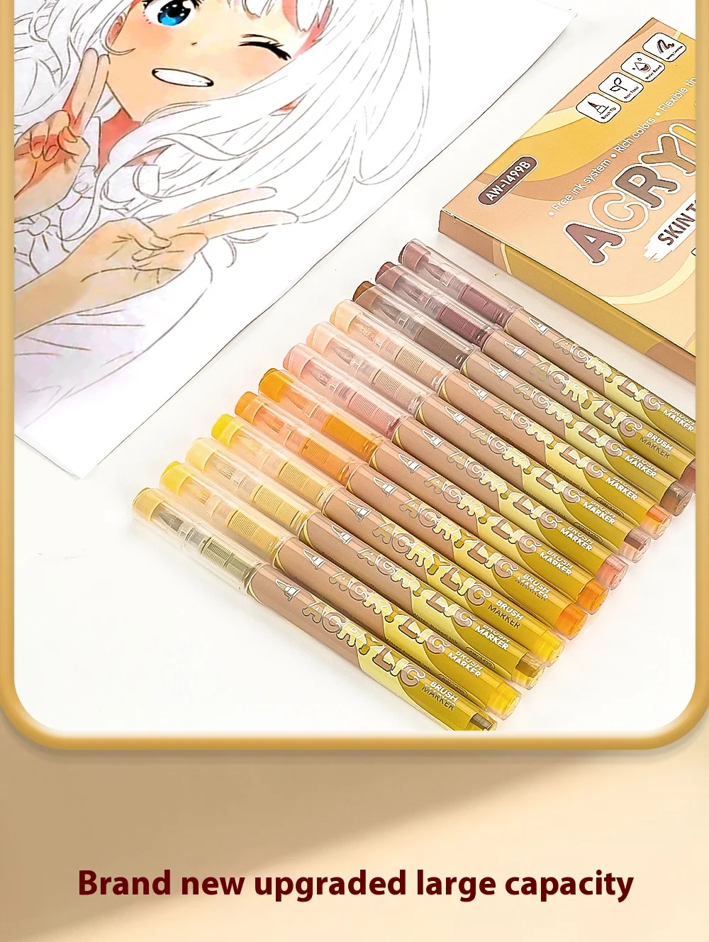 12-Farben-Acryl-Marker, braune Serie, schnell trocknend, für Anime, Manga, Charakter, Zeichnen, Färben, tägliche Malerei, DIY-Kunstbedarf – Detail 4