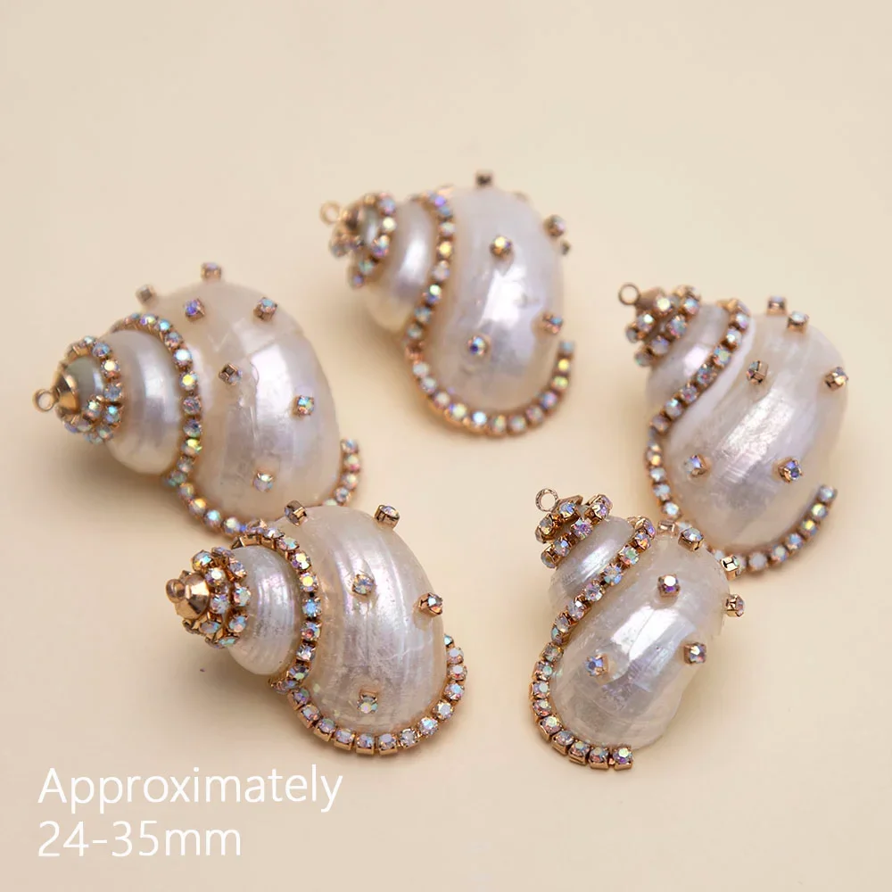 1 قطعة 24-35 مللي متر قذيفة الطبيعية محارة المعلقات مطعمة حجر الراين الساحرة صنع المجوهرات عقد دي اي واي القرط اكسسوارات هدايا #4