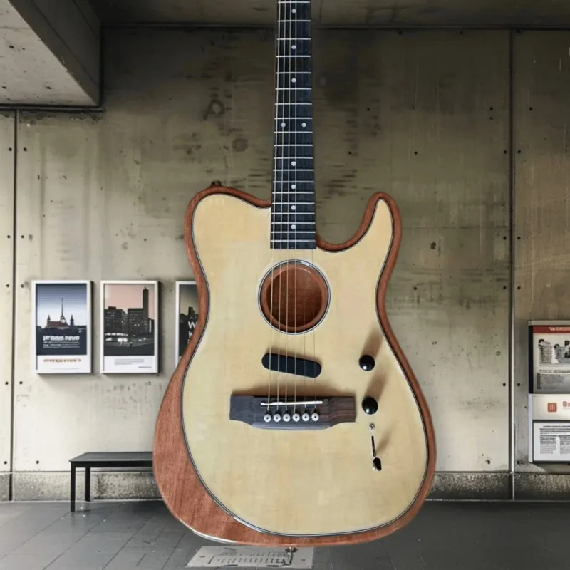 Hot Sales TL 6 String Style Acoustic Electric Hybrid Guitar Gloss Natural Top Mahogany Binding Unisex Beginner