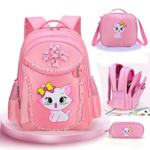 Crianças mochila rosa bonito gato jardim de infância criança saco escolar mochila menina estudante adolescentes à prova dwaterproof água primária bookbag mochila