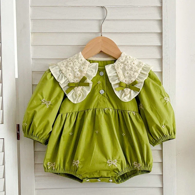 Autumn Infant Baby Girls Romper Baby Clothes Newborn Embroidered Bow Princess Cotton Rompers Lace Kids Baby Jumpsuit Playsuit