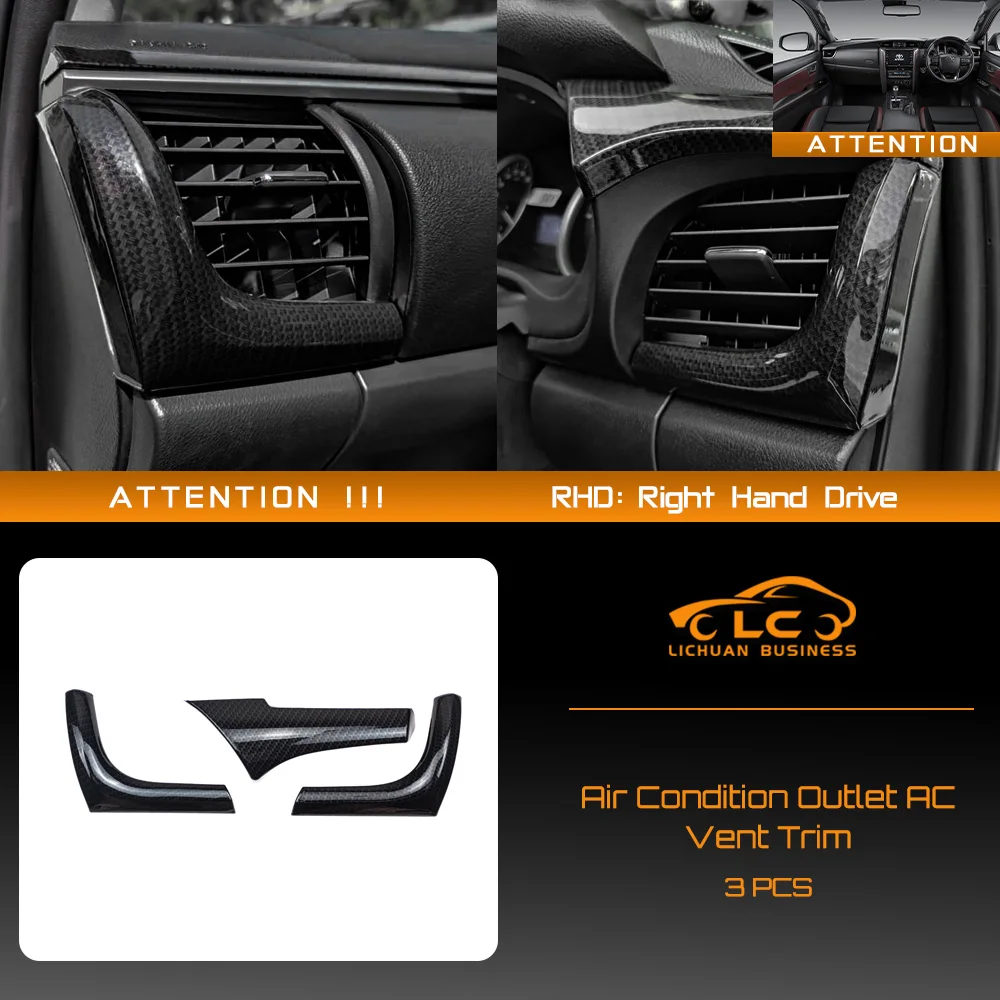 

3pcs Air Condition Outlet AC Vent Trim ABS Carbon Fiber Color Bamboo Grain for Toyota Hilux Revo Conquest 2015-2021