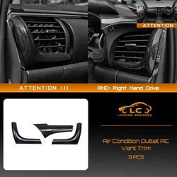 3pcs Air Condition Outlet AC Vent Trim ABS Carbon Fiber Color Bamboo Grain for Toyota Hilux Revo Conquest 2015-2021
