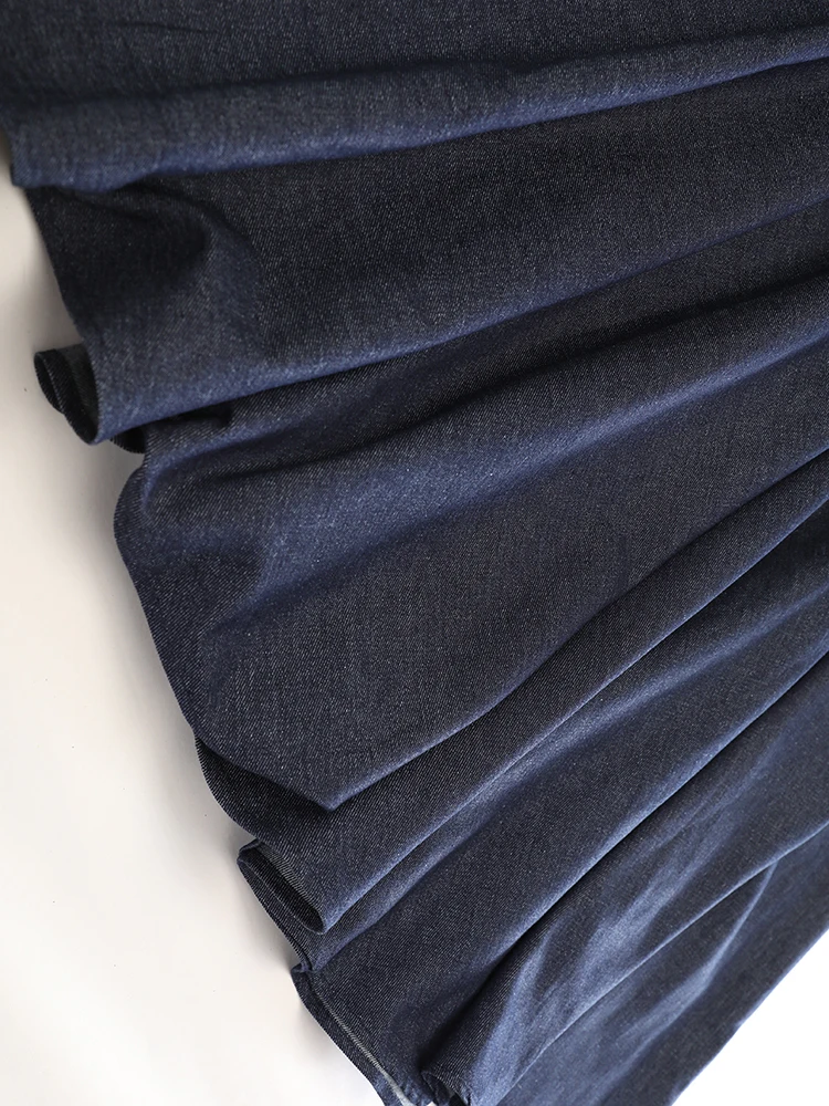 [EAM] High Waist Navy Blue Button Pleated Elegant A-line Half-body Skirt Women Fashion Tide New Spring Autumn 2026 1DJ4551