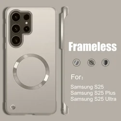 Frameless Metallic Magnetic Case For Samsung Galaxy S25 S24 S23 S22 Ultra Plus Wireless Charge Shockproof Ultra Thin Hard Cover