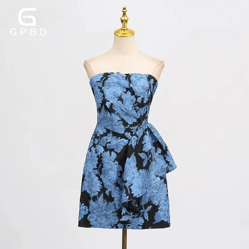 

Slimming Backless Jacquard Dresses for Women Strapless Sleeveless Design Sense Slimming Dress Female Fashion New