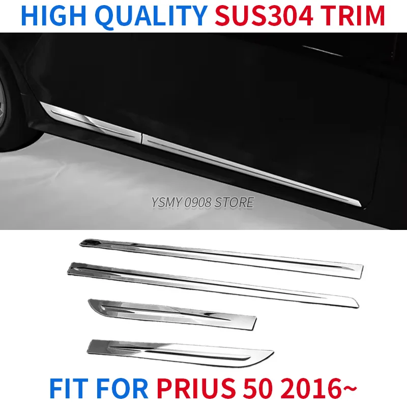 Car Door Side Body Molding Strip Protector Trim for Toyota Prius 50 2015 - Stainless Steel Chrome Exterior Styling Accessories