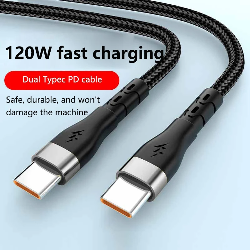 120W 6A Dual Type C Fast Charging Cable Quick Charge Type C To Type C Cable For iphone 17 16 Samsung Xiaomi Huawei PD Cable