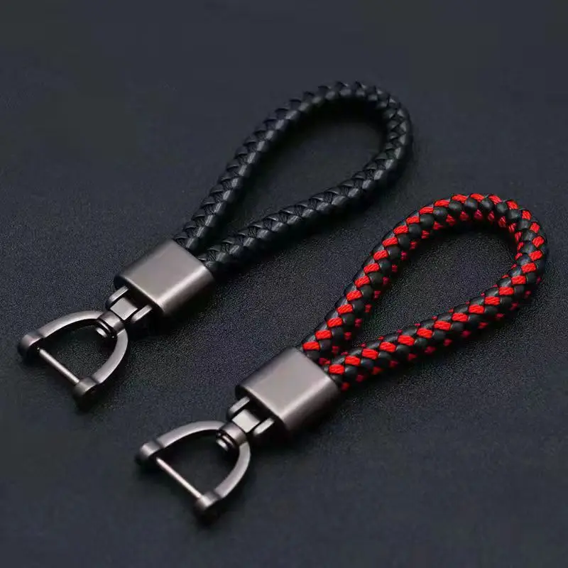 High-Grade Keychain for Men Women Rotatable Key Chain Luxury Hand Woven Leather Horseshoe Buckle Car Key Ring Holder Accessories