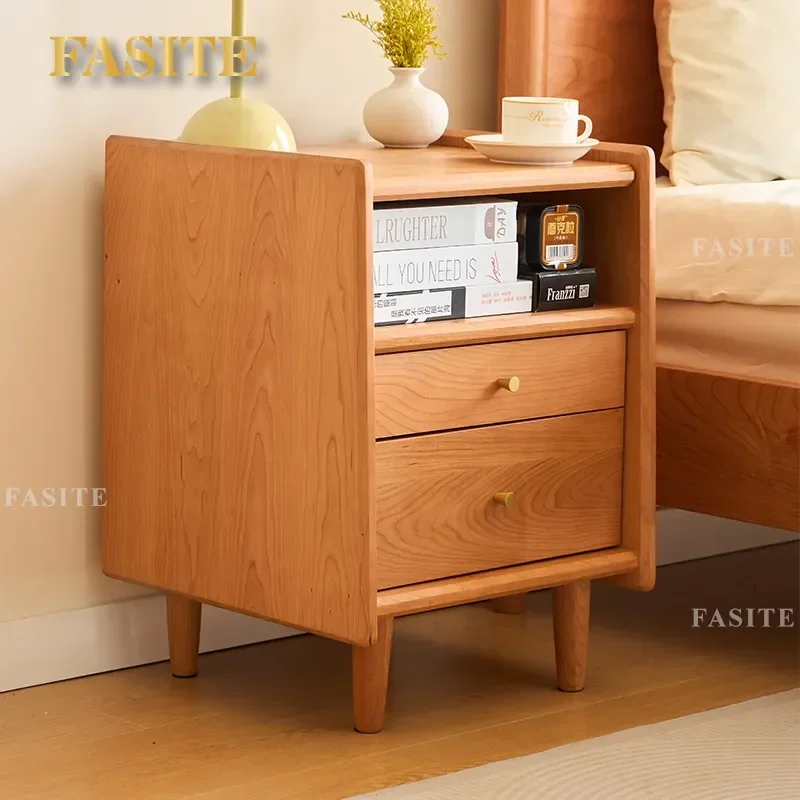 for Nordic All Solid Wood Cherry Bedside Table Narrow Log Small Household Bedroom Simple Dense Nightstand