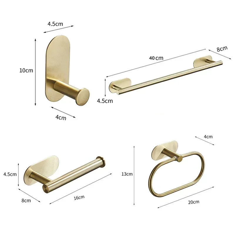 Wall Mount Matte Glod Bathroom Hardware Set Stainless Steel Towel Bar Towel Ring Paper Holder Hook Modern Bath Accessories Set