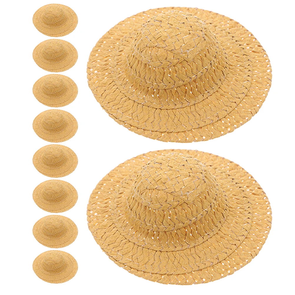 

10 Pcs Mini Straw Hat Sombrero Hats Tiny Caps Hand Woven Decorate Khaki Diy Crafts