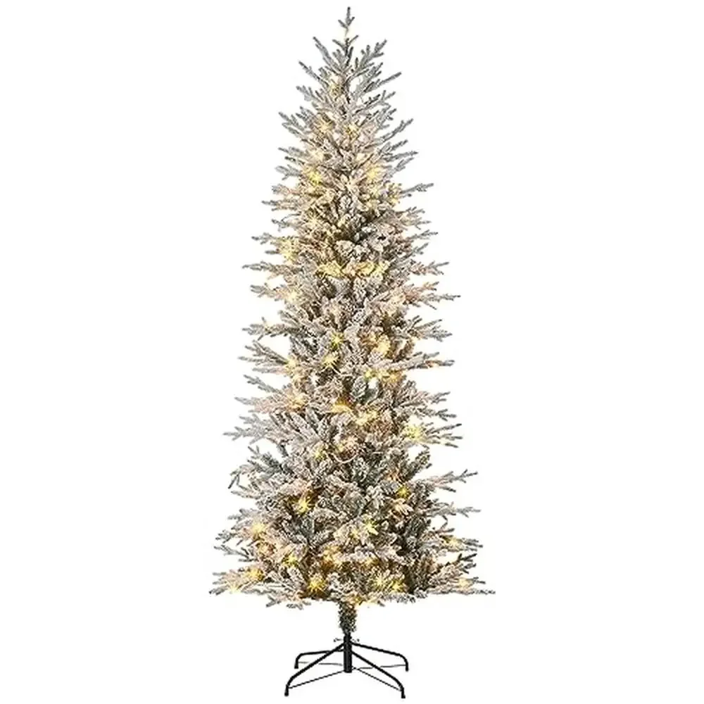 Pre-lit Snow Flocked Christmas Tree 7.5ft Tall 850 Branches 350 Warm Yellow Lights Auto Open Holiday Decor