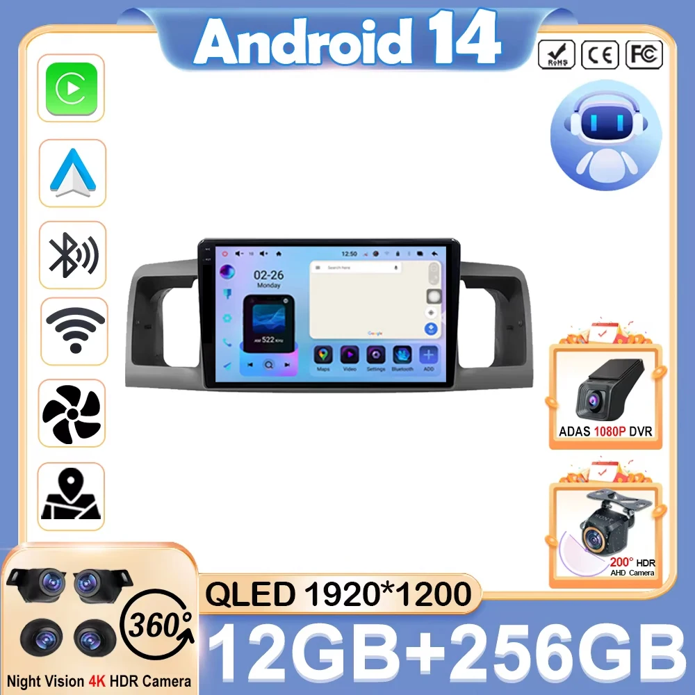 

Android For Toyota Corolla E130 E120 2000-2006 Multimedia Video Player Navigation GPS stereo carplay Head High-performance 5G
