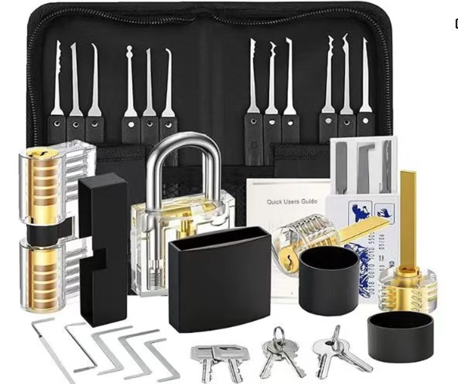 Locksmith Hand Tools with Practice Padlock Pick Set Tension Wrench Broken Key Removal Tool Combination Lock Hardware