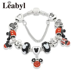 Black Crystal Disney Mickey Minnie Beaded Bracelet Classic Cartoon Animal Charm Jewelry Fashion Gift