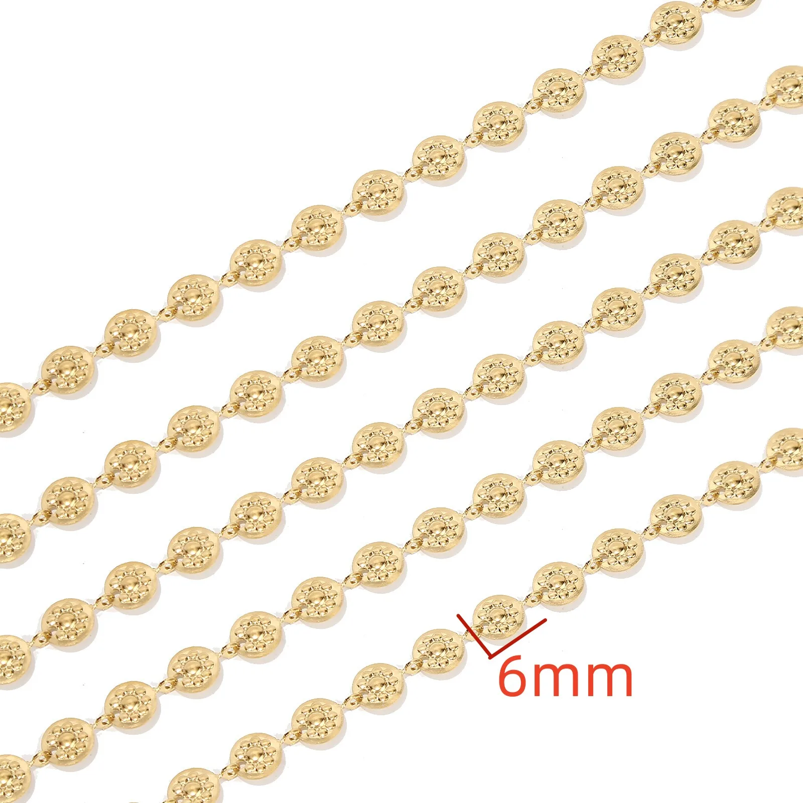 1Meter/2Meters Stainless Steel Chains Gold Color Embossing Round Flower Chains for Necklace Bracelet Jewelry Making DIY Findings
