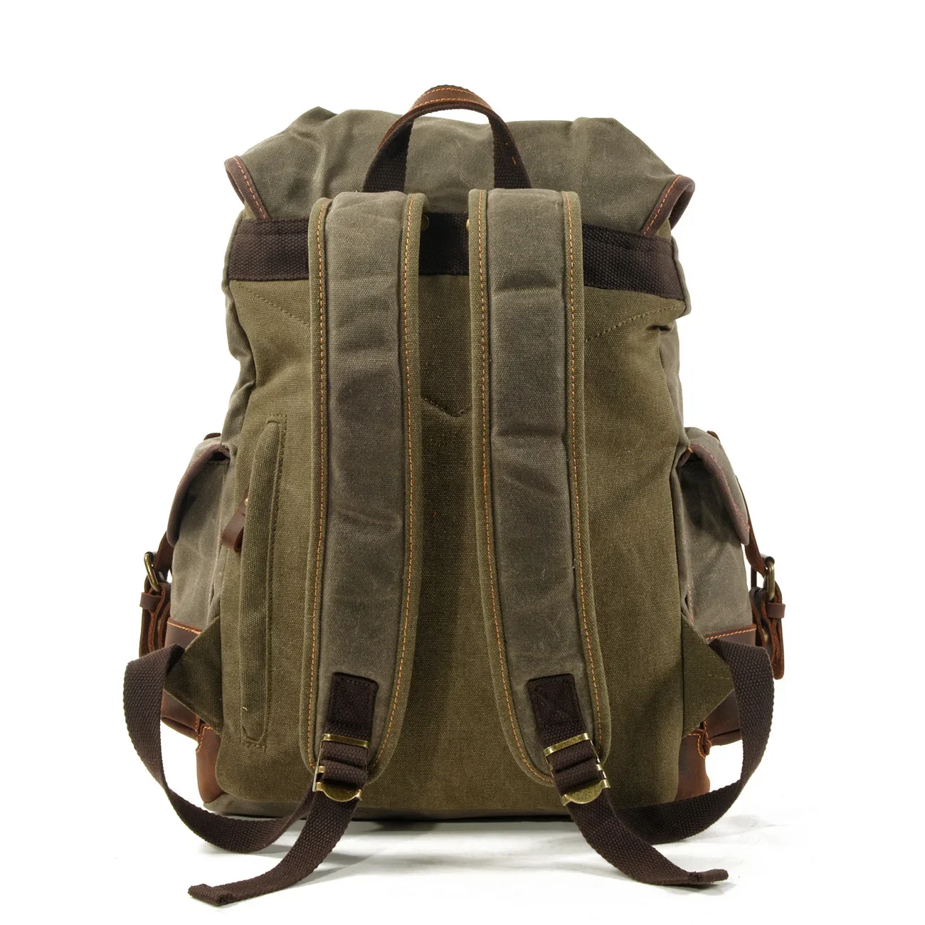 Waxed Canvas Leather Rucksack Backpack Vintage Waterproof Bookbag for Men Outdoor Hiking Travel Bag