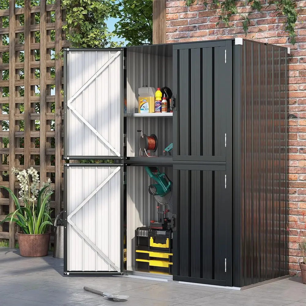 

Outdoor Storage Cabinet Waterproof, Large Tall Vertical Storage Shed Weatherproof with Shelves, Lockable Garden Sheds amp Outdo