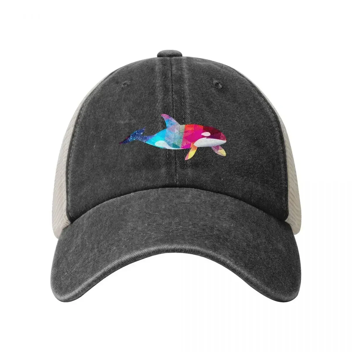 Orca Whale Lover Killer Whale Retro Rainbow Polygonal Style Cowboy Mesh Baseball Cap Sun Cap party Hat Mens Women's