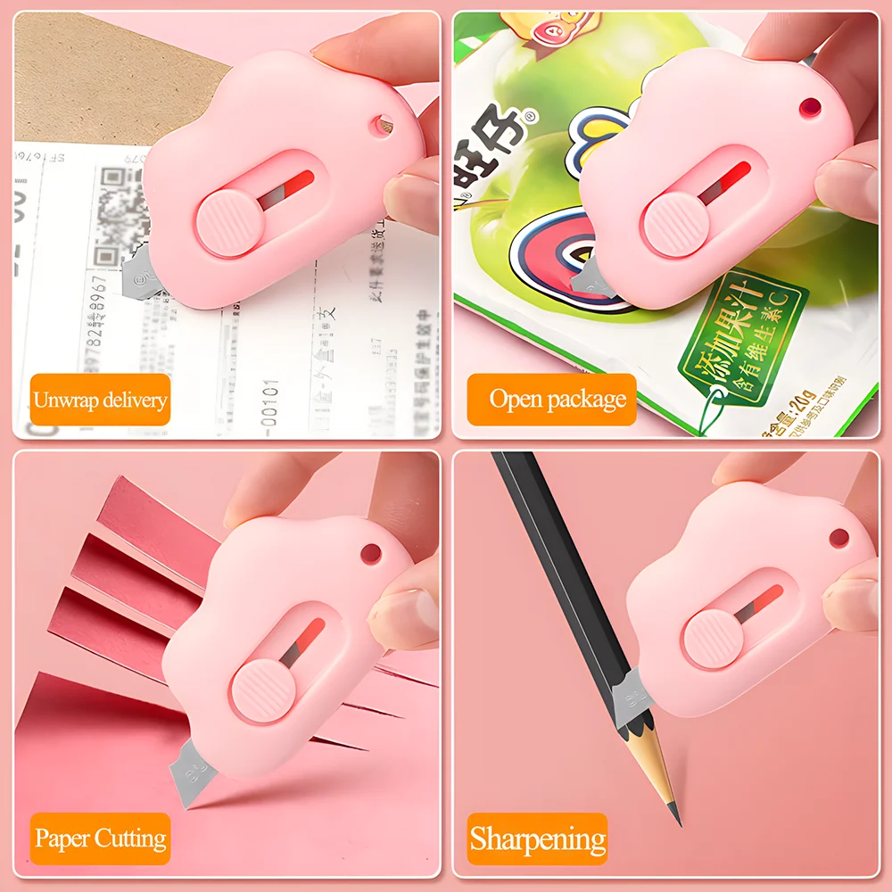 Imagem -03 - Retrátil Utilitário Bolso Facas Grupo Mini Box Cutter Faca de Papel Kawaii Nuvem Cenoura Cat Paw Carta Abridor Papelaria Estética