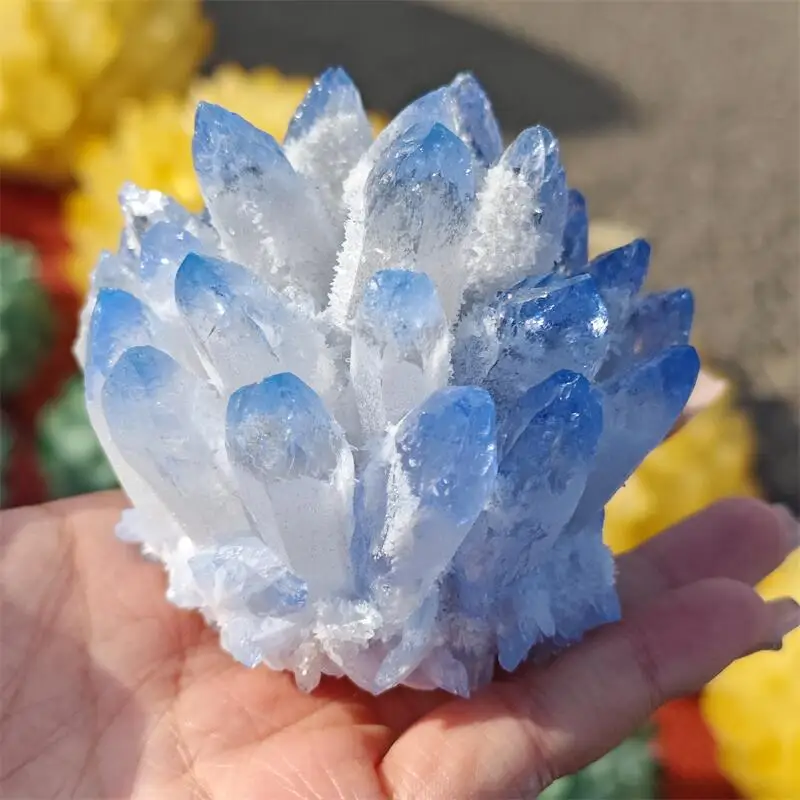 

Natural Blue Quartz Cluster Carving Crystal Healing Fengshui Gemstones HomeDecoration Holiday Gift 1PCS
