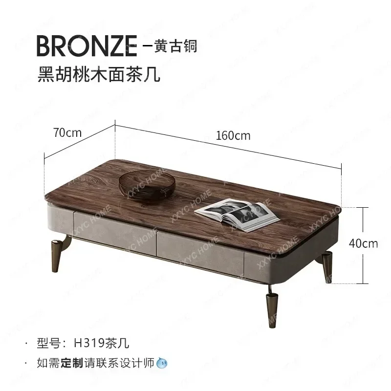 Light luxury  black walnut rectangular coffee table high-end designer TV cabinet combination