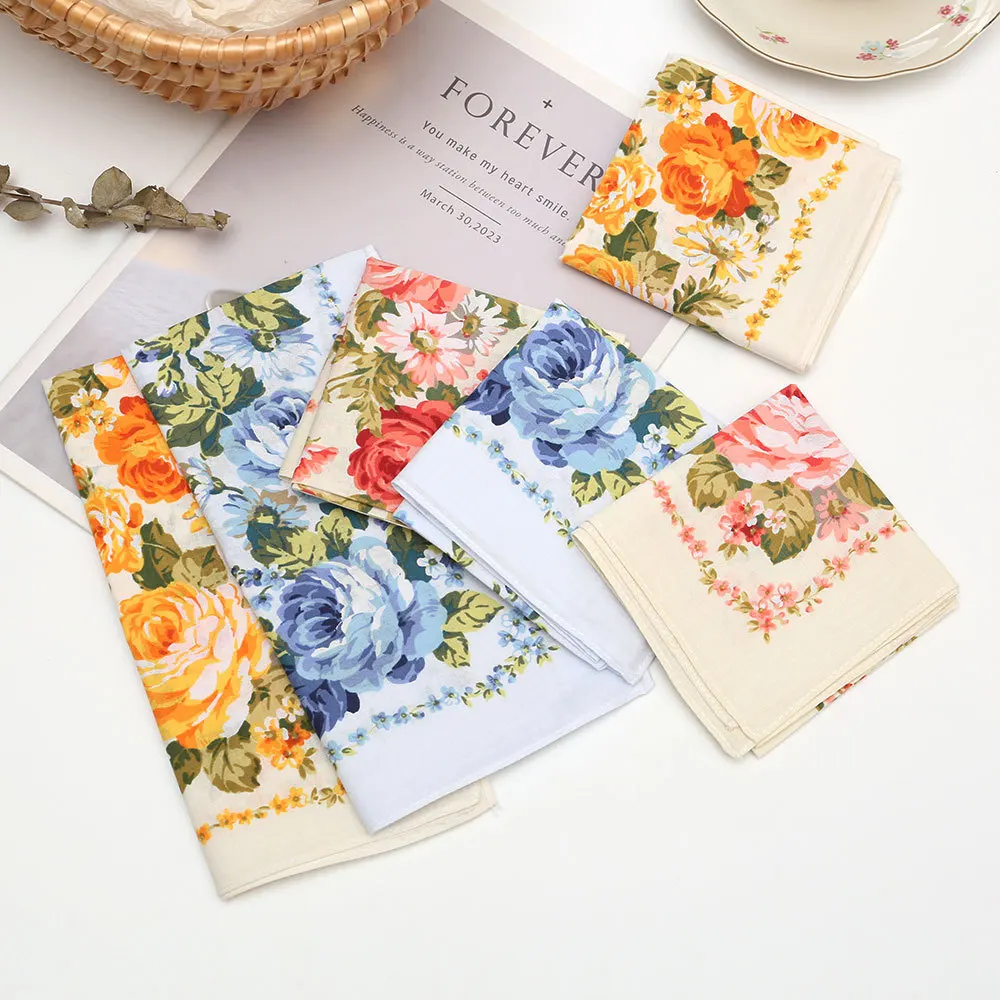 43cm Premium Cotton Handkerchiefs Soft Floral Printed Pocket Squares Ideal Wedding Souvenirs & Daily Use