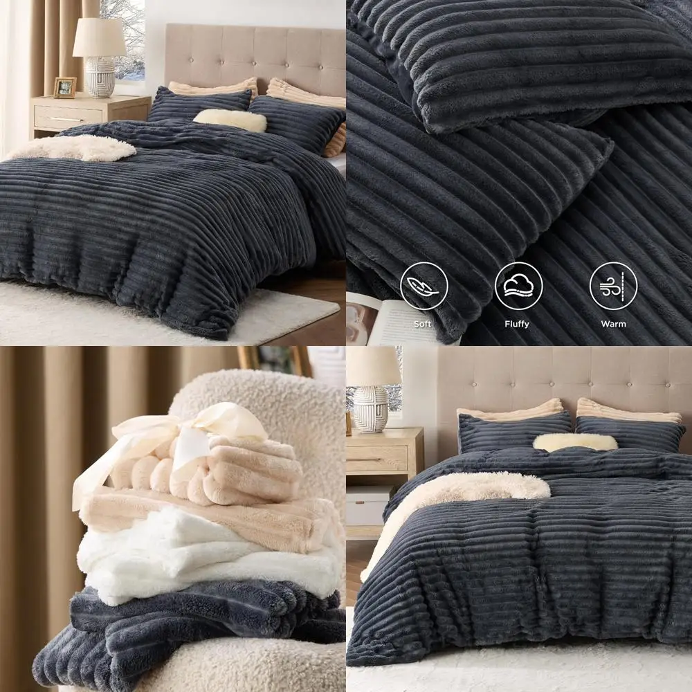 

Ультрамягкий плюшевый комплект пододеяльников Shaggy Queen — теплое фланелевое флисовое постельное белье на зиму, комплект одеял из трех предметов