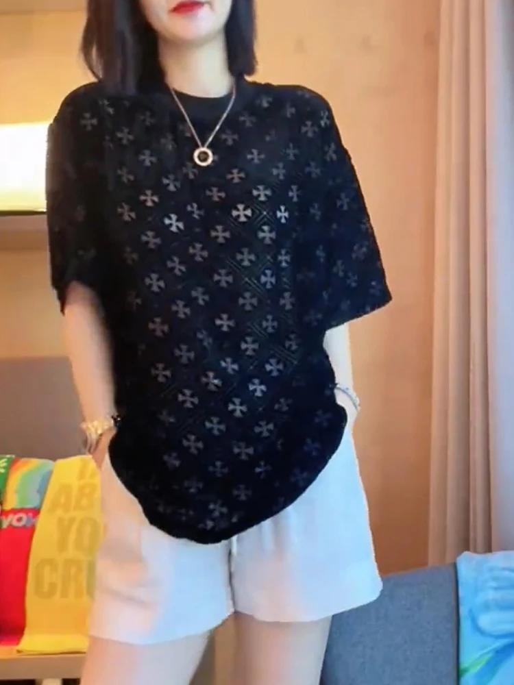 

Шикарная летняя женская футболка больших размеров 2020, модная женская футболка с рисунком k, свободный крой, ор Све, круглый топ, корейский сле