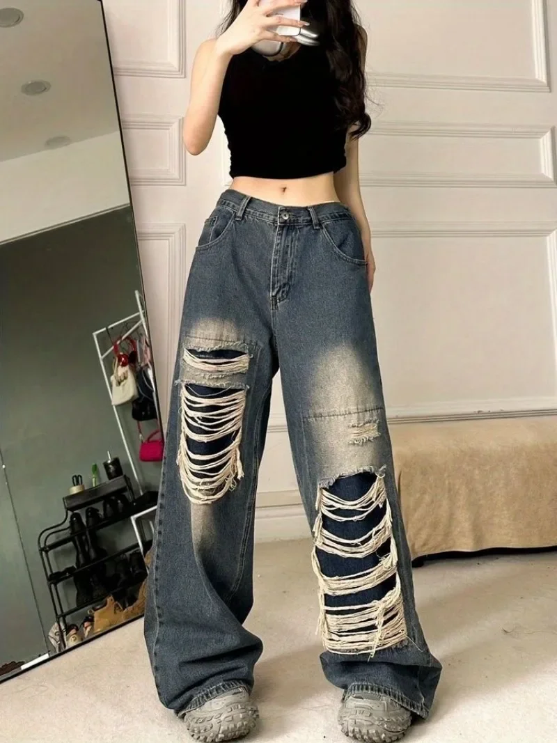 Y2k Woman Pants 2024 Streetwear Women's Denim Pants High Waist Boyfriend Jeans For Women Gothic Denim Pants Baggy Jeans