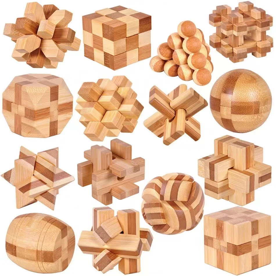 6Styles/Set Bamboo Kong Ming Lock Educational Toys To Develop Thinking Bbrain Games Luban Lock Cchildren's Leisure Entertainment