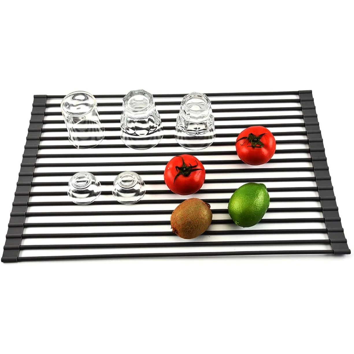 Large roll dish drying rack foldable dish rack sink drainer roll sink drying rack full silicone coated stainless steel dish