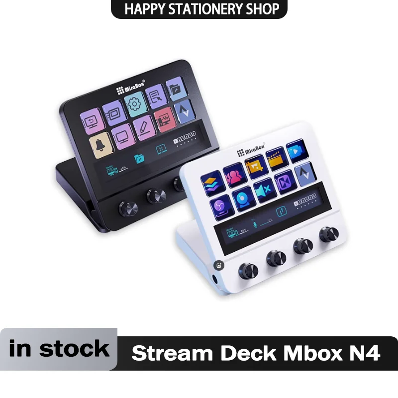 Stream Deck Mbox N4 Adjustable Stand Touch Strip 10-Key Visual Macro Keyboard Quad-Dial Interface Dual Usb-C Usb-A Hub Custom