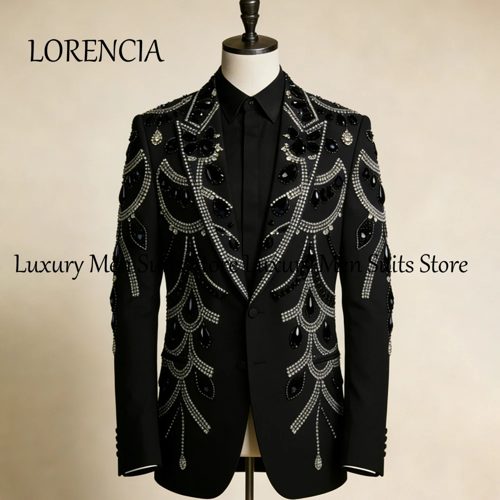 

Classic Rhinestone Suits for Male 2 Pcs Single Breasted Wedding Party Groom Outfits Customized Blazer Pants trajes para hombre