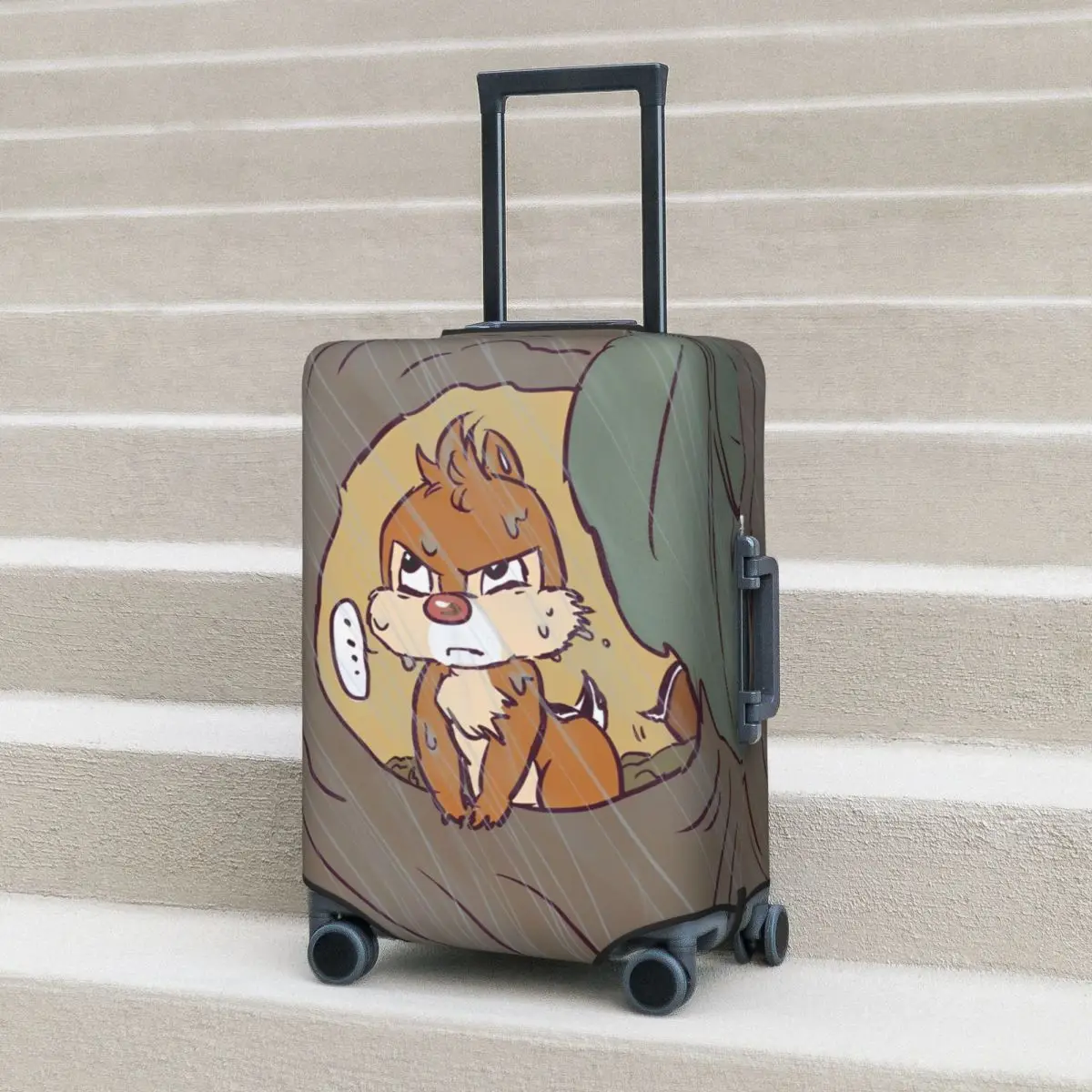 Angry Chip 'n' Dale Animal Suitcase Cover Anime Cartoon Print Flight Cruise Trip Elastic Luggage Case Protection