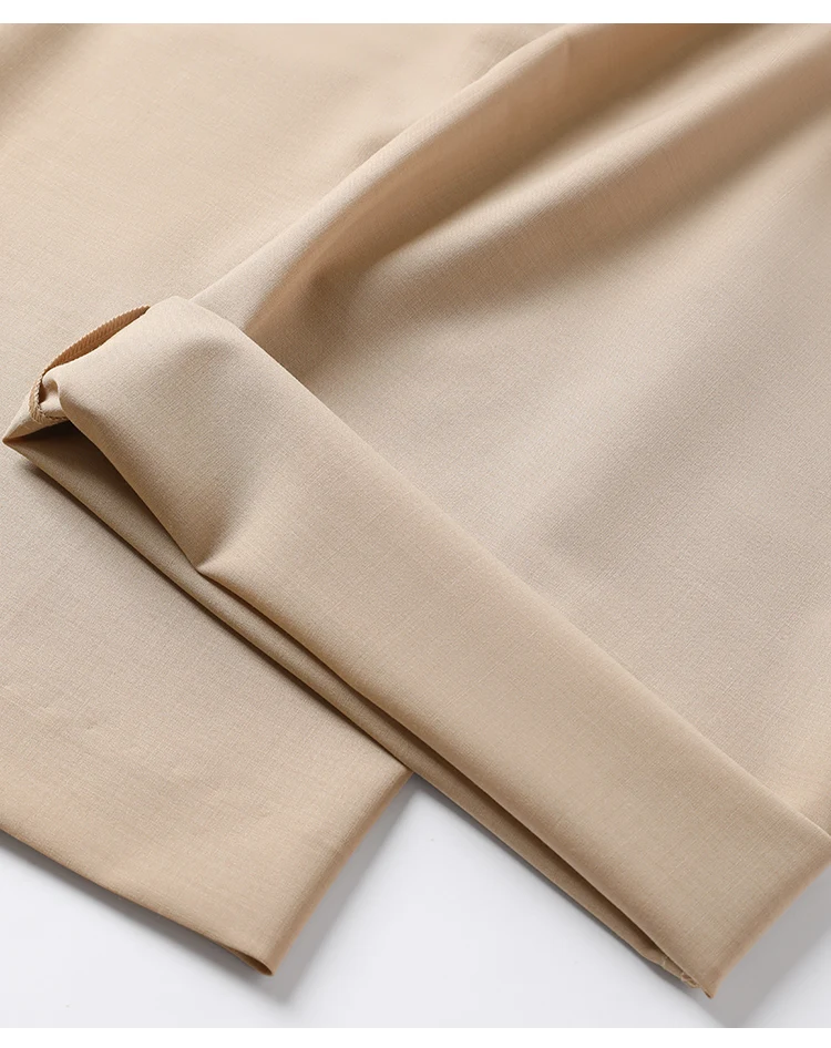 KL9523338 Hoch taillierte Hose aus Wollmischung mit weitem Bein für Damen, plissierte Vorderseite, Herbstmode, Damenbekleidung – Detail 18