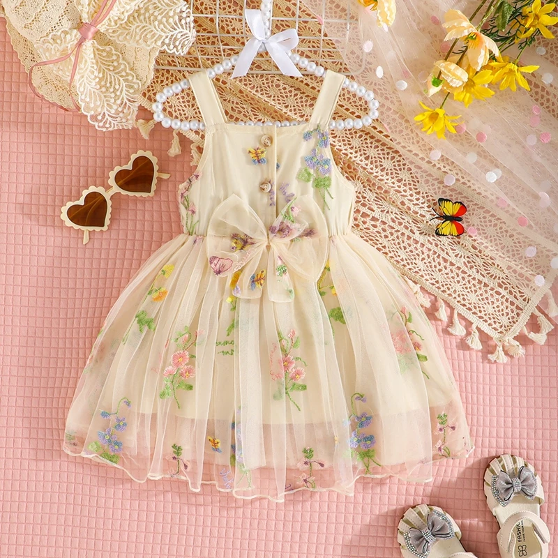 Toddler Baby Girl Dress Sleeveless Floral Embroidery Tulle A-line Dress Sweet Princess Dress