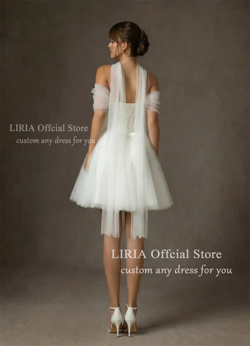 LIRIA Chic Short Wedding Dress for Bride Off the Shoulder Corset Mini Wedding Gowns White A Line Lace Up Elegant Bridal Dresses view 4